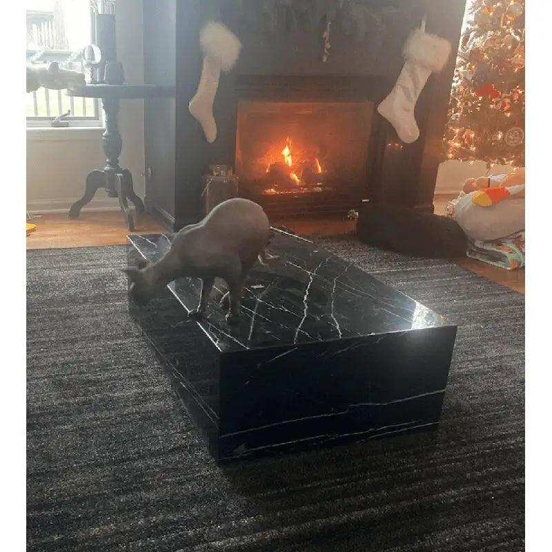 Genuine Marble Block Coffee Table - Black Marble