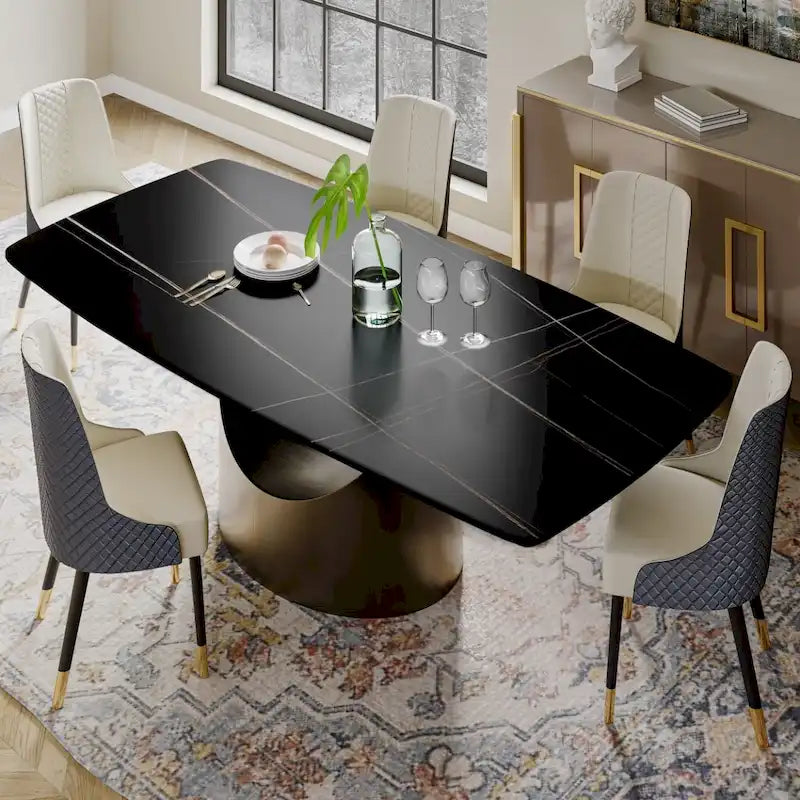 63 -94  Hobart Modern Dining Table with Rectangular Sintered Stone Tabletop and Carbon Steel Leg for 4-10