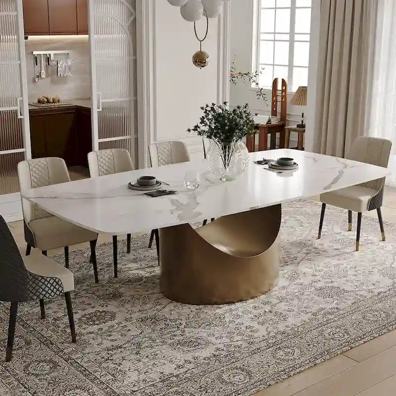 63 -94  Hobart Modern Dining Table with Rectangular Sintered Stone Tabletop and Carbon Steel Leg for 4-10