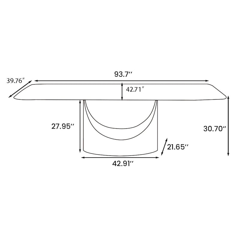 63 -94  Hobart Modern Dining Table with Rectangular Sintered Stone Tabletop and Carbon Steel Leg for 4-10