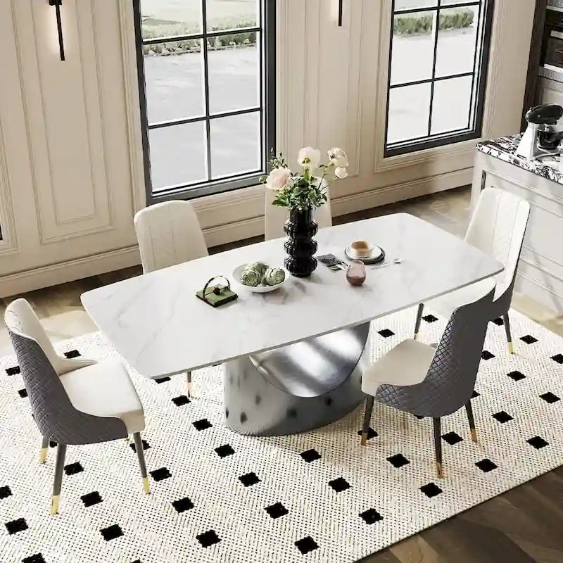 63 -94  Hobart Modern Dining Table with Rectangular Sintered Stone Tabletop and Carbon Steel Leg for 4-10