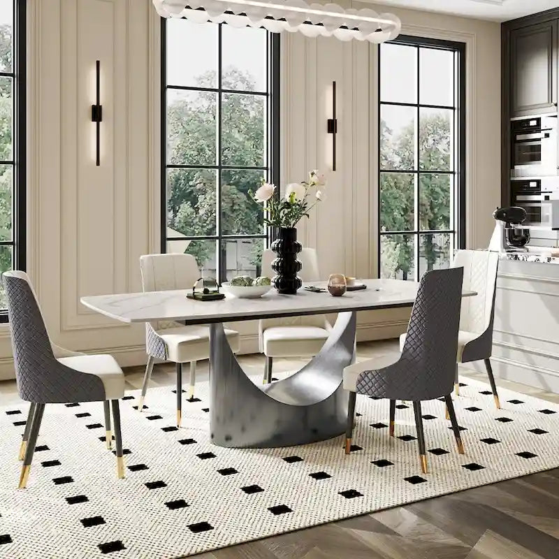 63 -94  Hobart Modern Dining Table with Rectangular Sintered Stone Tabletop and Carbon Steel Leg for 4-10
