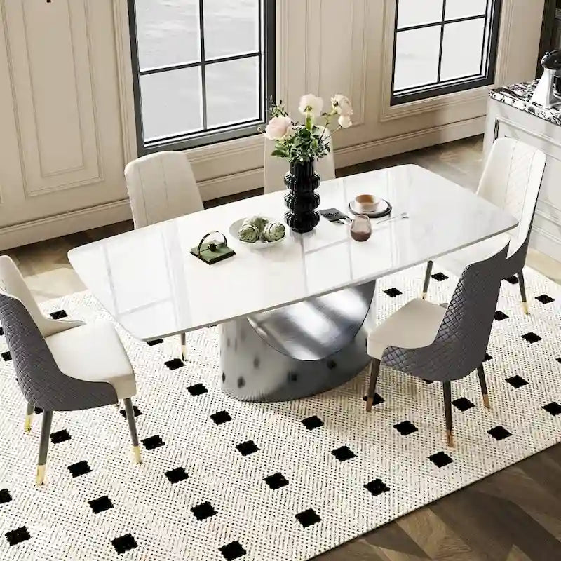 63 -94  Hobart Modern Dining Table with Rectangular Sintered Stone Tabletop and Carbon Steel Leg for 4-10