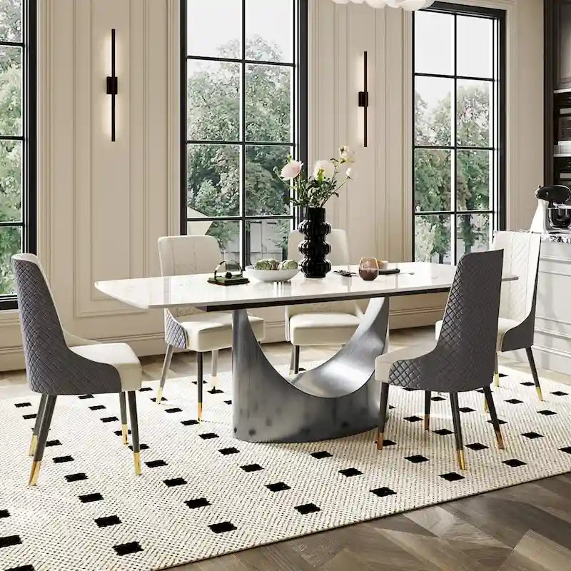 63 -94  Hobart Modern Dining Table with Rectangular Sintered Stone Tabletop and Carbon Steel Leg for 4-10