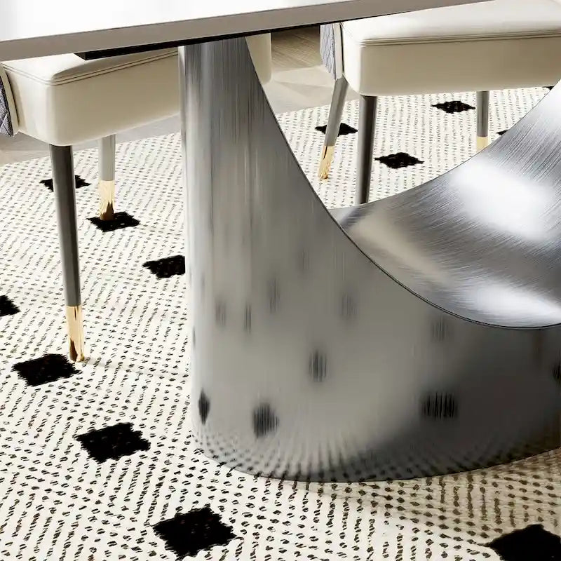 63 -94  Hobart Modern Dining Table with Rectangular Sintered Stone Tabletop and Carbon Steel Leg for 4-10