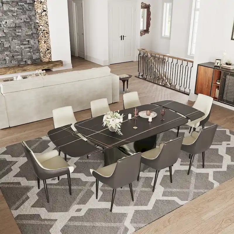 63 -94  Hobart Modern Dining Table with Rectangular Sintered Stone Tabletop and Carbon Steel Leg for 4-10
