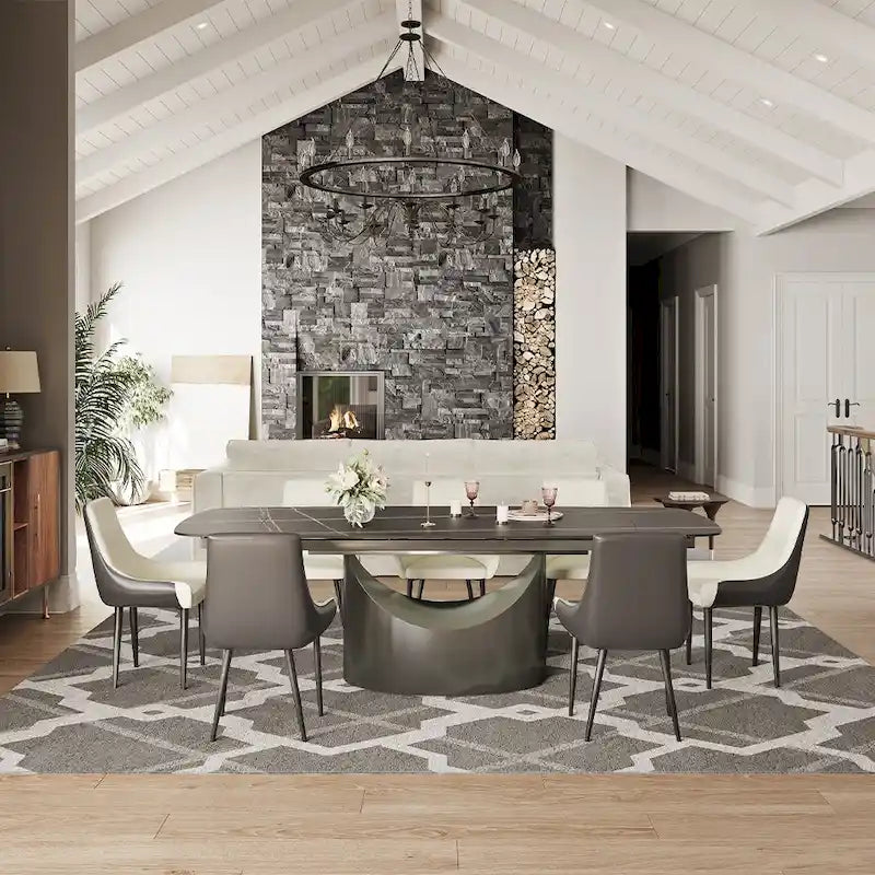 63 -94  Hobart Modern Dining Table with Rectangular Sintered Stone Tabletop and Carbon Steel Leg for 4-10