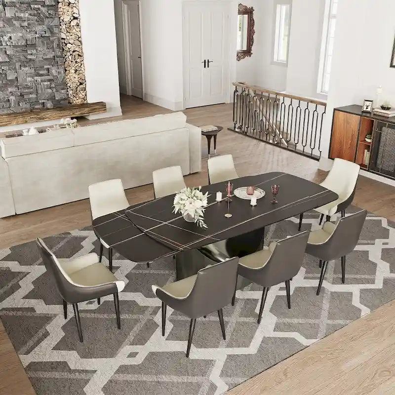 63 -94  Hobart Modern Dining Table with Rectangular Sintered Stone Tabletop and Carbon Steel Leg for 4-10