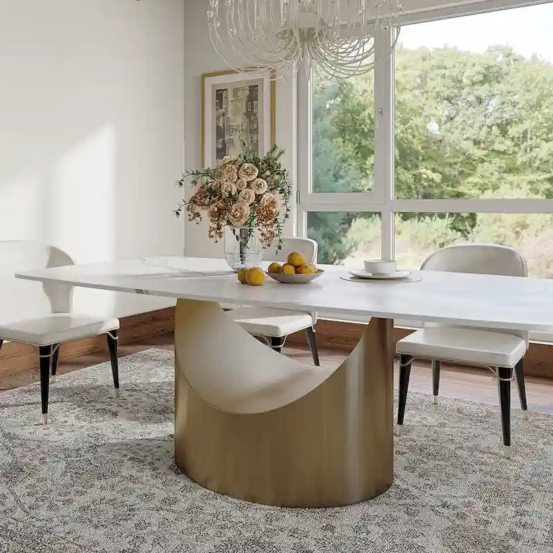 63 -94  Hobart Modern Dining Table with Rectangular Sintered Stone Tabletop and Carbon Steel Leg for 4-10