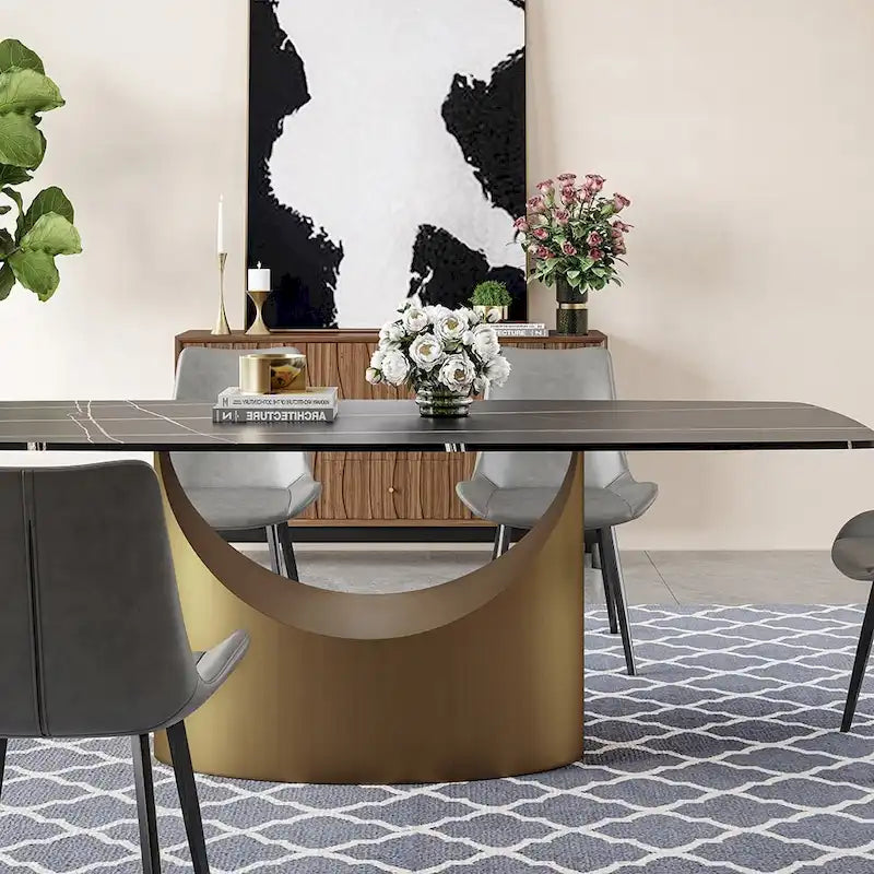 63 -94  Hobart Modern Dining Table with Rectangular Sintered Stone Tabletop and Carbon Steel Leg for 4-10