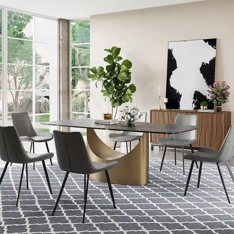63 -94  Hobart Modern Dining Table with Rectangular Sintered Stone Tabletop and Carbon Steel Leg for 4-10