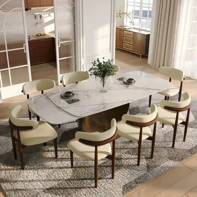 63 -94  Hobart Modern Dining Table with Rectangular Sintered Stone Tabletop and Carbon Steel Leg for 4-10
