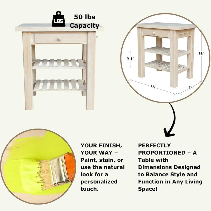 The Gray Barn Heavenly Winds Unfinished Solid Parawood Kitchen Island