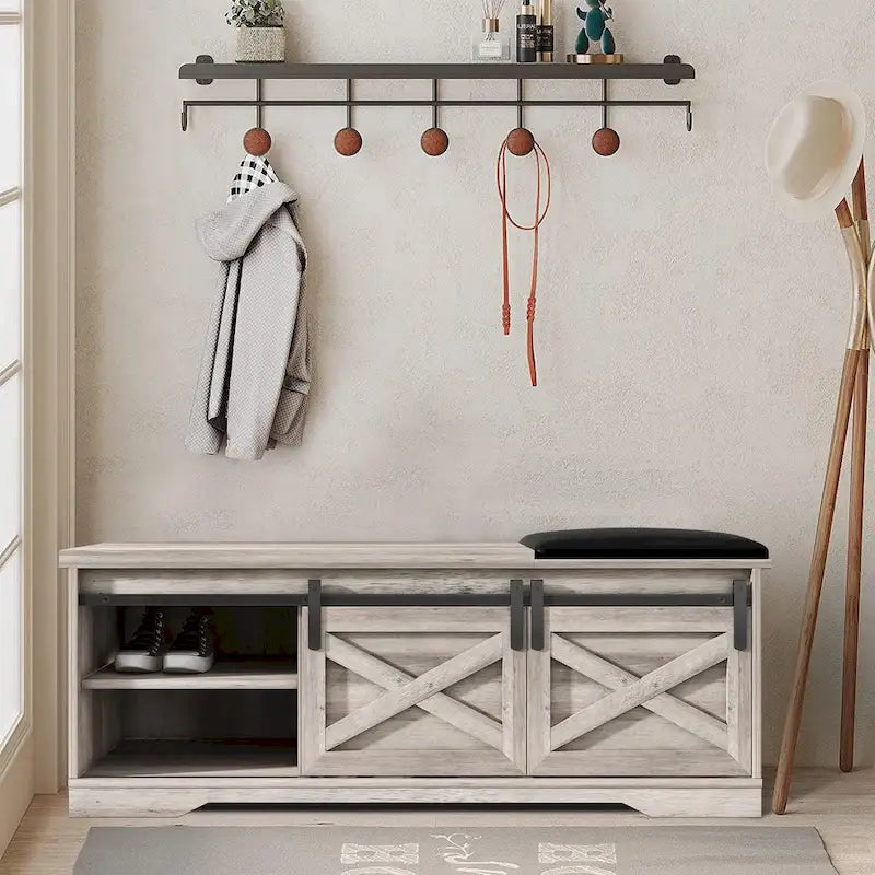 Farmhouse Bench Entryway with Cushion -47 Inch