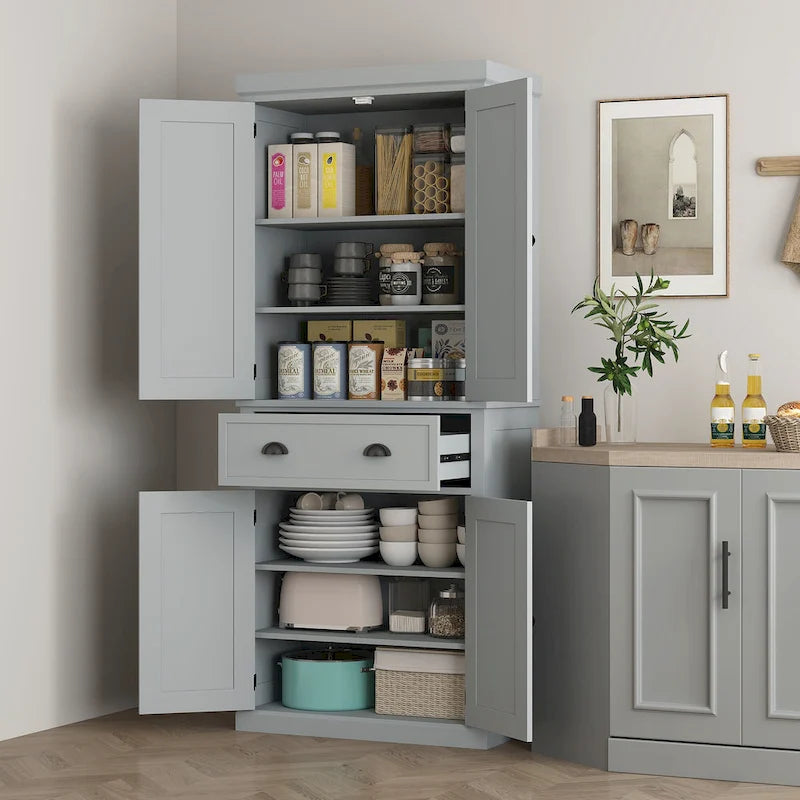 HOMCOM 72  Freestanding Kitchen Pantry Cabinet, Tall Storage Cabinet with 2 Door Cupboards, Drawer and Adjustable Shelves