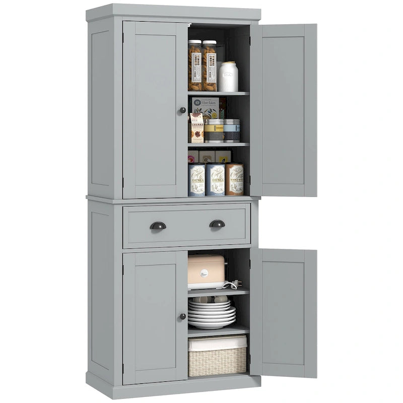 HOMCOM 72  Freestanding Kitchen Pantry Cabinet, Tall Storage Cabinet with 2 Door Cupboards, Drawer and Adjustable Shelves