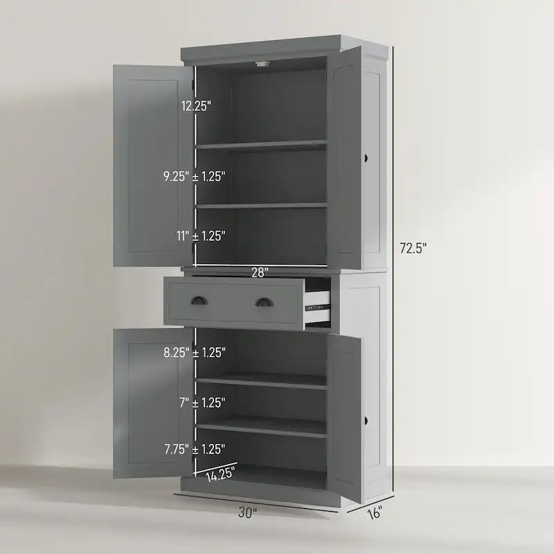 HOMCOM 72  Freestanding Kitchen Pantry Cabinet, Tall Storage Cabinet with 2 Door Cupboards, Drawer and Adjustable Shelves