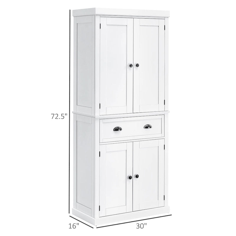 HOMCOM 72  Freestanding Kitchen Pantry Cabinet, Tall Storage Cabinet with 2 Door Cupboards, Drawer and Adjustable Shelves
