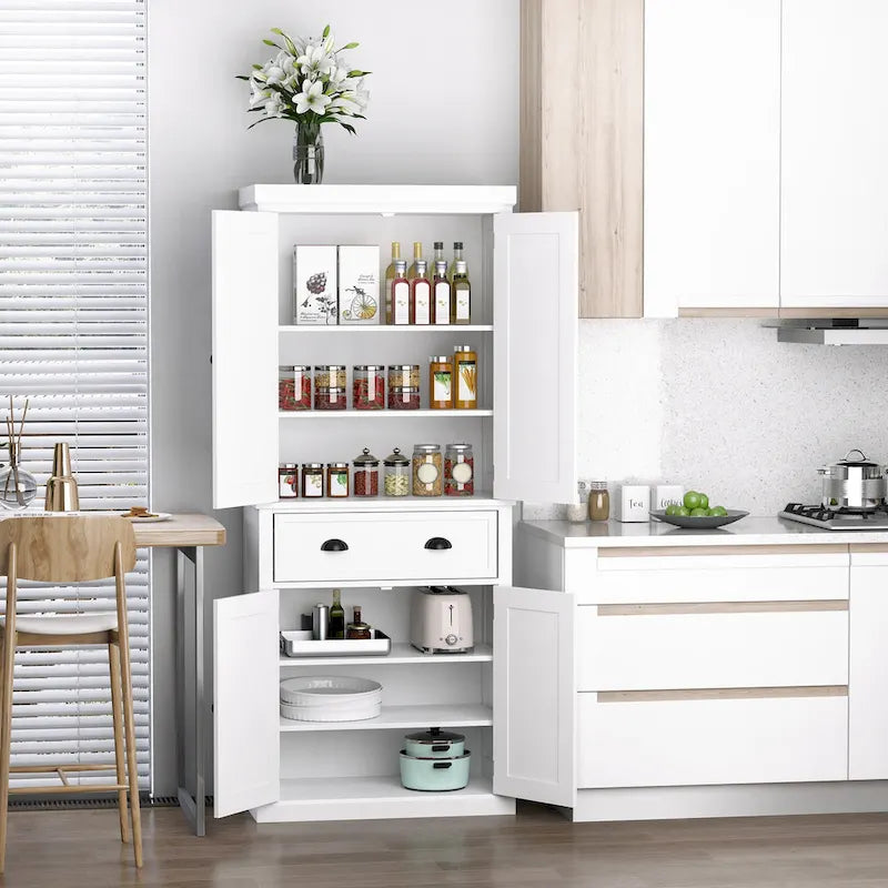 HOMCOM 72  Freestanding Kitchen Pantry Cabinet, Tall Storage Cabinet with 2 Door Cupboards, Drawer and Adjustable Shelves