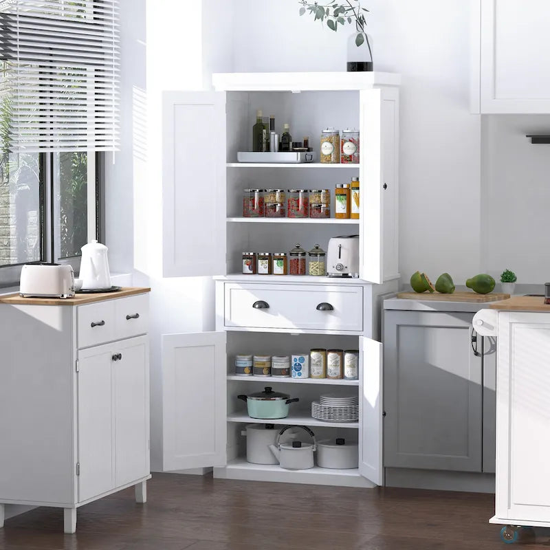 HOMCOM 72  Freestanding Kitchen Pantry Cabinet, Tall Storage Cabinet with 2 Door Cupboards, Drawer and Adjustable Shelves