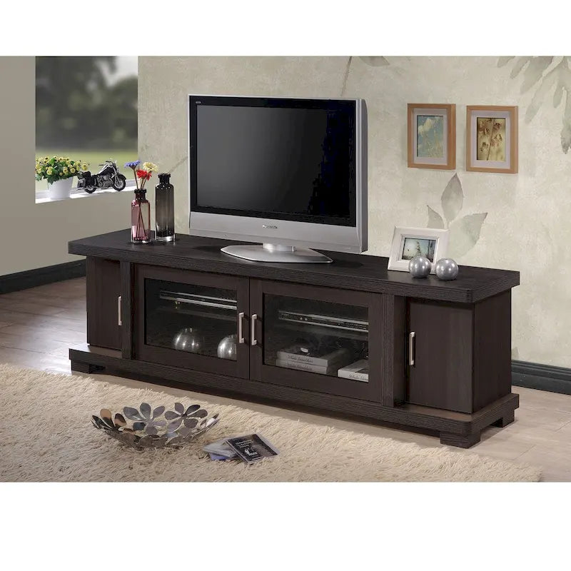 Porch & Den Kittery 70-inch Greyish Dark Brown Wood TV Cabinet