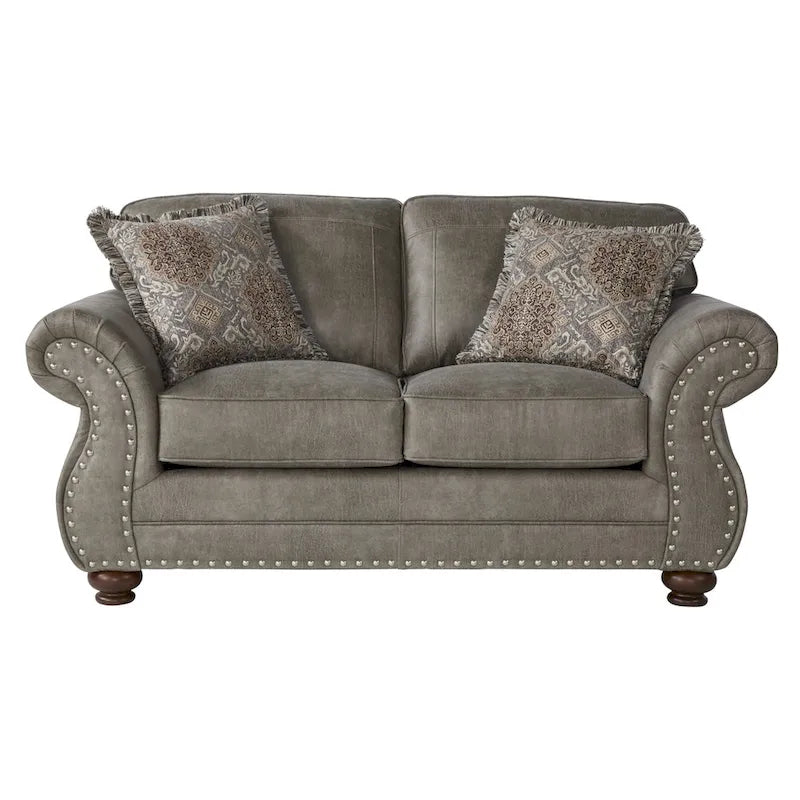Roundhill Furniture Leinster Stone Grey Faux Leather-upholstered Nailhead Loveseat