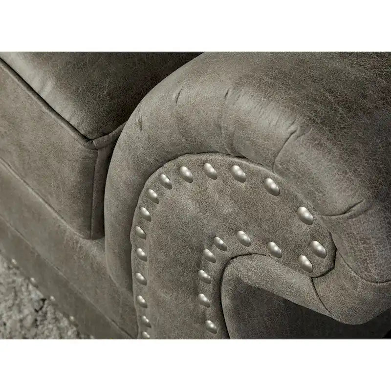 Roundhill Furniture Leinster Stone Grey Faux Leather-upholstered Nailhead Loveseat