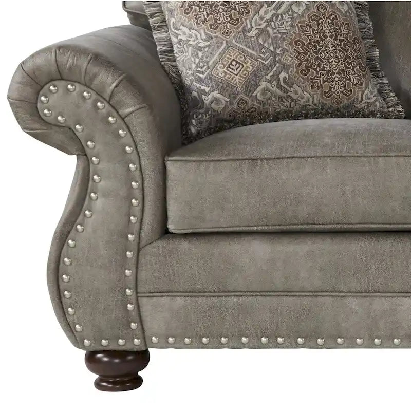Roundhill Furniture Leinster Stone Grey Faux Leather-upholstered Nailhead Loveseat