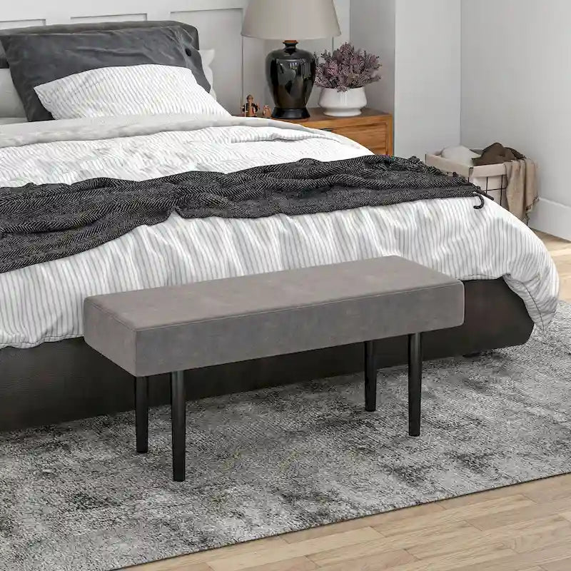 HOMCOM 39  End of Bed Bench, Upholstered Entryway Bench with Steel Legs, Bedroom Bench, Gray
