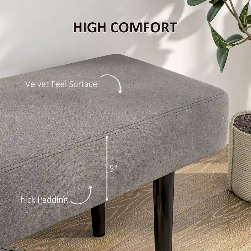 HOMCOM 39  End of Bed Bench, Upholstered Entryway Bench with Steel Legs, Bedroom Bench, Gray