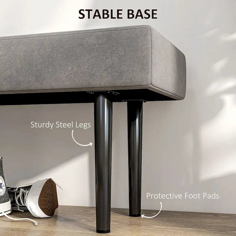 HOMCOM 39  End of Bed Bench, Upholstered Entryway Bench with Steel Legs, Bedroom Bench, Gray