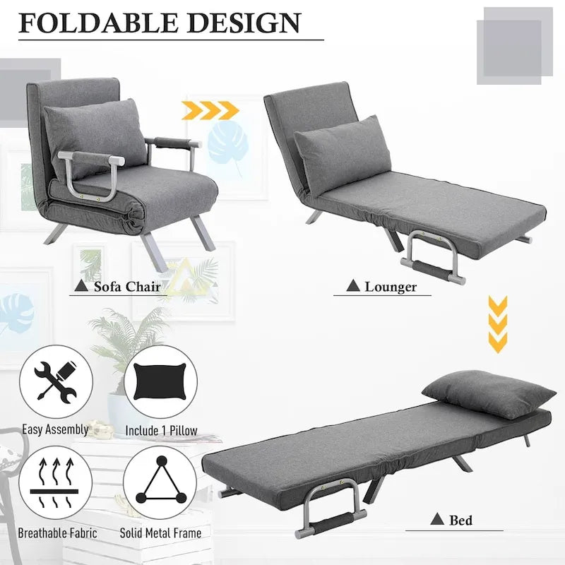 HOMCOM Small Futon Couch with Comfortable Fold Down Bed Surface for Guests, Adjustable Backrest Angles, & Stylish Design