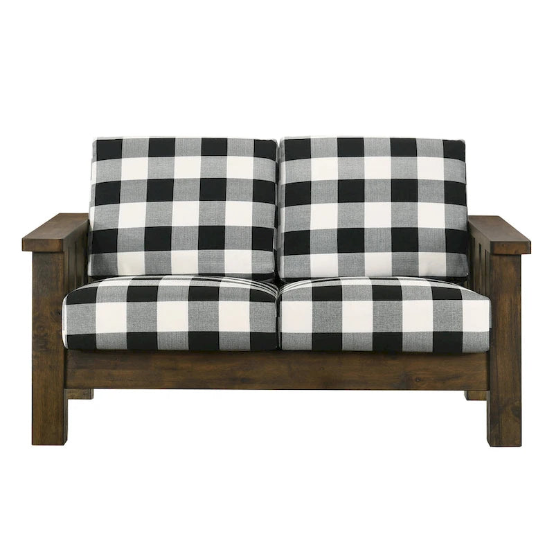 Jimo Traditional Rustic Oak Linen Fabric Loveseat by Furniture of America