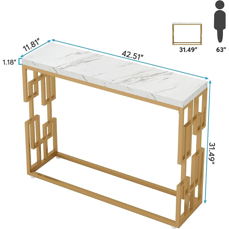 Console Table, White Faux Marble Modern Sofa Tables for Living Room