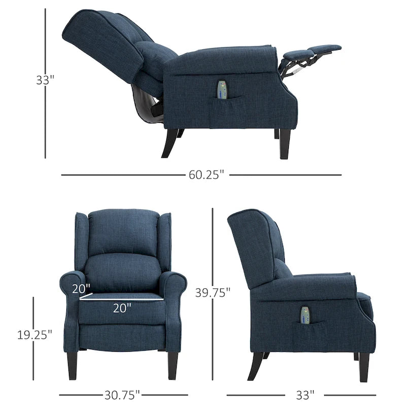 HOMCOM Wingback Heated Vibrating Massage Chair,Accent Sofa Upholstered Massage Recliner Chair Push-back with Remote Controller