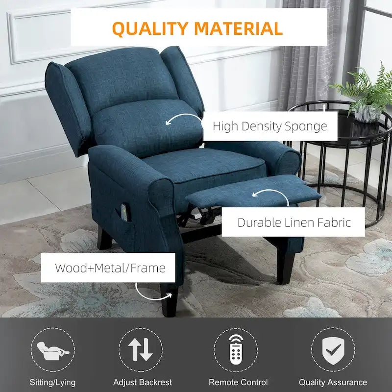 HOMCOM Wingback Heated Vibrating Massage Chair,Accent Sofa Upholstered Massage Recliner Chair Push-back with Remote Controller