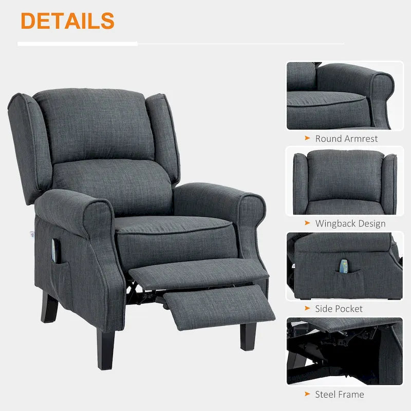 HOMCOM Wingback Heated Vibrating Massage Chair,Accent Sofa Upholstered Massage Recliner Chair Push-back with Remote Controller