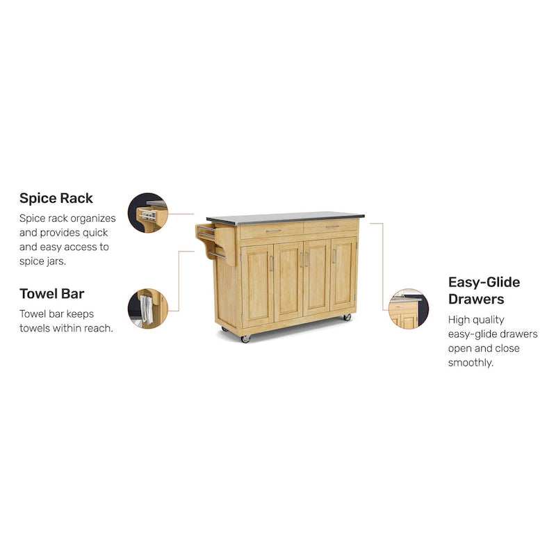 Homestyles Create-a-Cart Natural Mobile Kitchen Cart with Stainless Steel Top