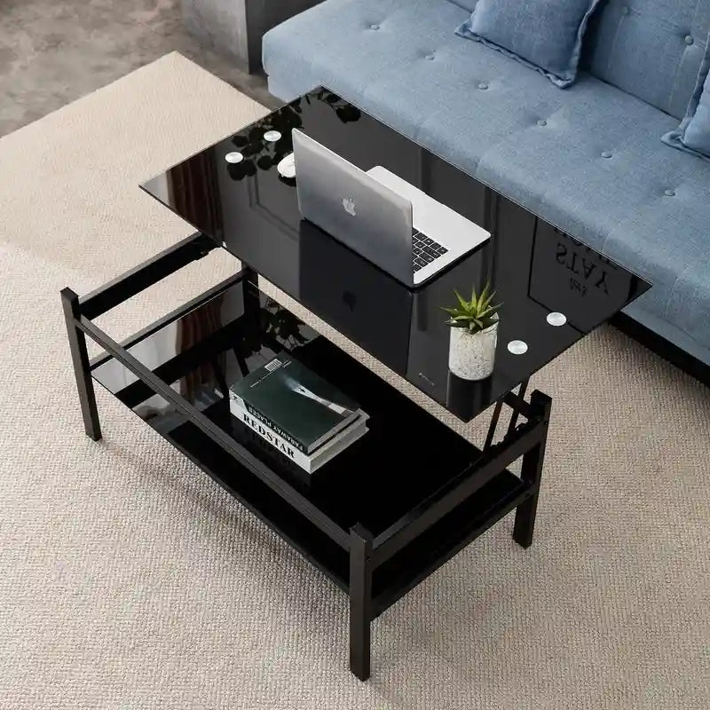 Lift Top Glass Coffee Table with Storage for Living Room Home Office