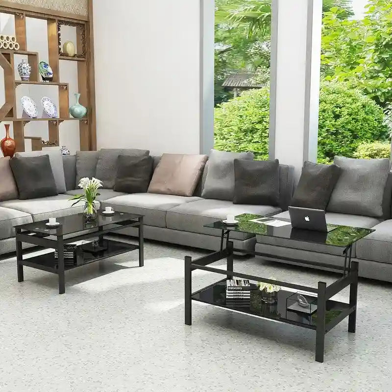Lift Top Glass Coffee Table with Storage for Living Room Home Office