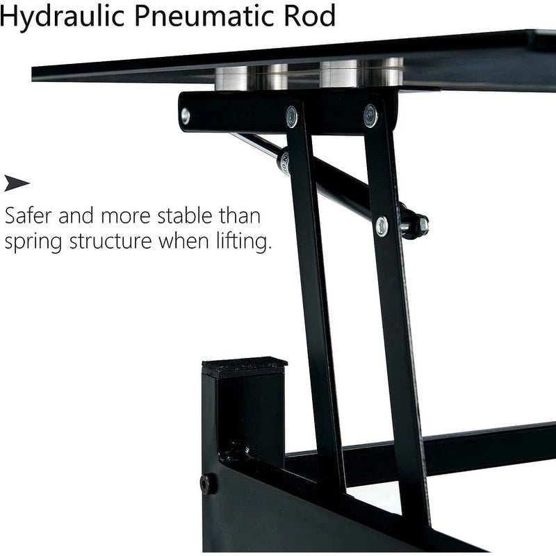 Lift Top Glass Coffee Table with Storage for Living Room Home Office