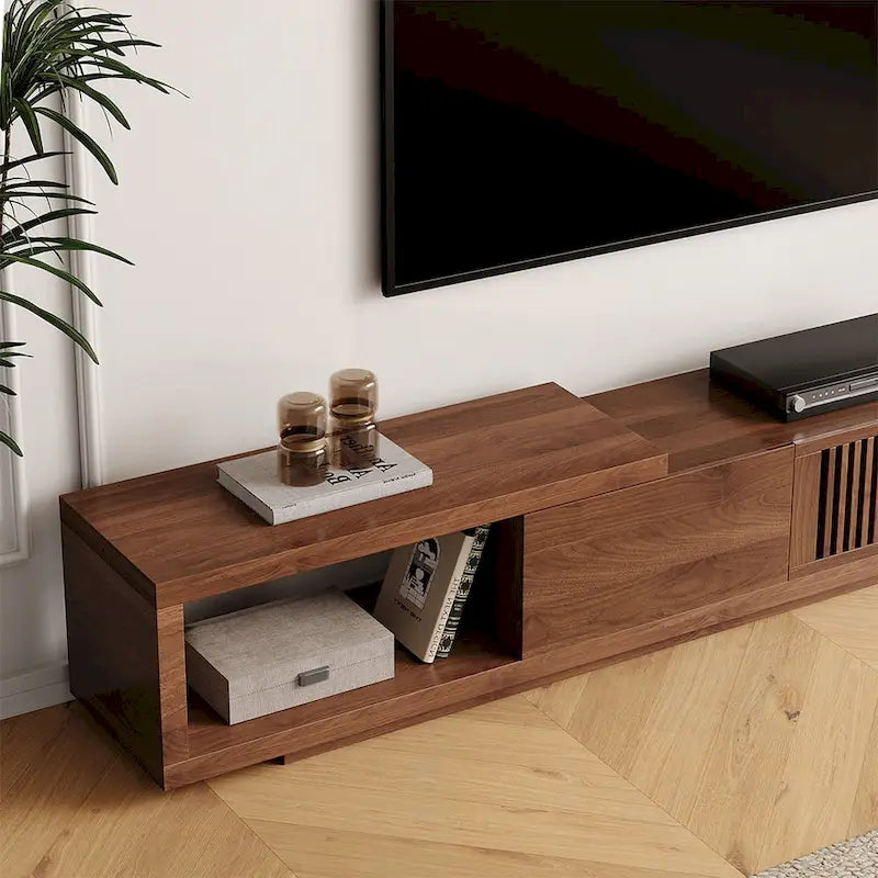 Modern Retractable & Extendable TV Stand with 4 Drawers, Up to 103 Inches - 78.54D x 15.74W x 13.78H