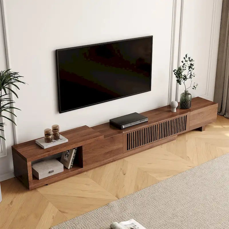 Modern Retractable & Extendable TV Stand with 4 Drawers, Up to 103 Inches - 78.54D x 15.74W x 13.78H