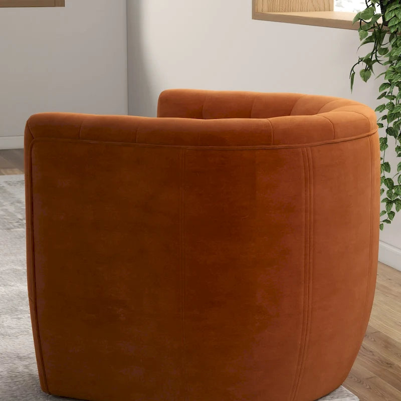 Luxor Mid-Century Modern Comfy Burnt Orange Velvet Swivel Accent Chair