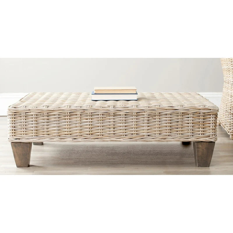 SAFAVIEH Leary Washed Natural Wicker Bench - 40.6  x 27.6  x 12.2 