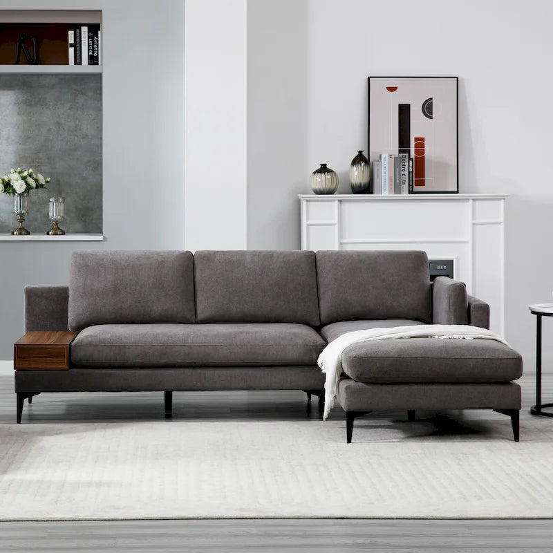 Modular L-shaped Sofa With a Reversible Design and Built-in Wooden Decorative Box