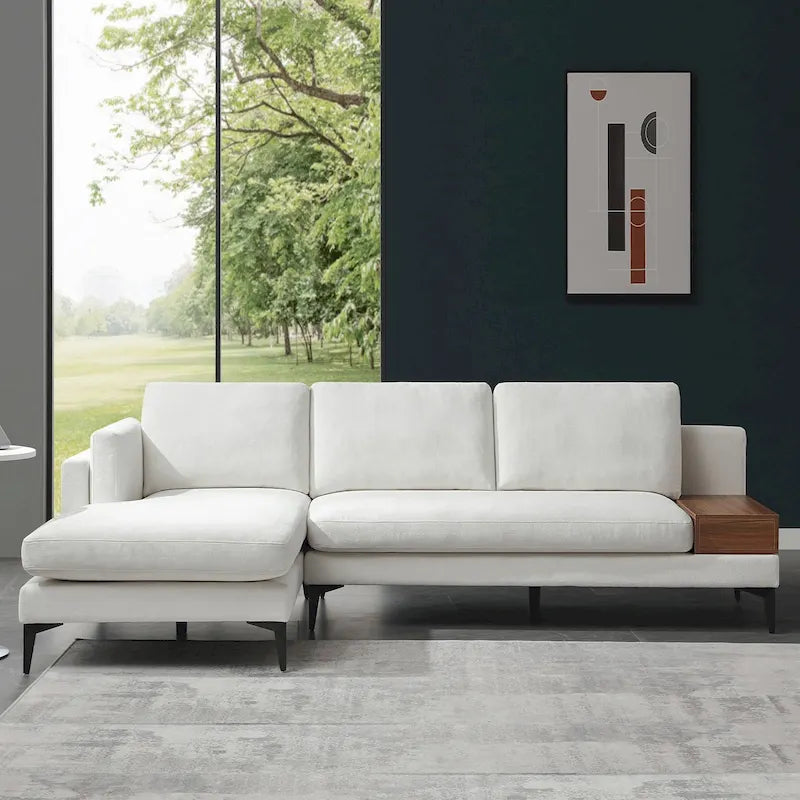 Modular L-shaped Sofa With a Reversible Design and Built-in Wooden Decorative Box