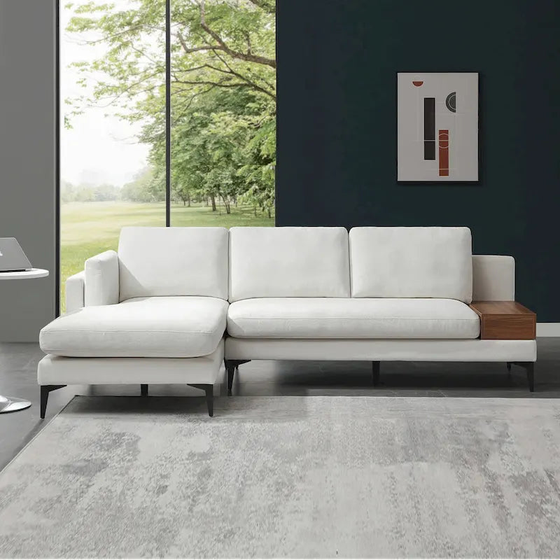 Modular L-shaped Sofa With a Reversible Design and Built-in Wooden Decorative Box