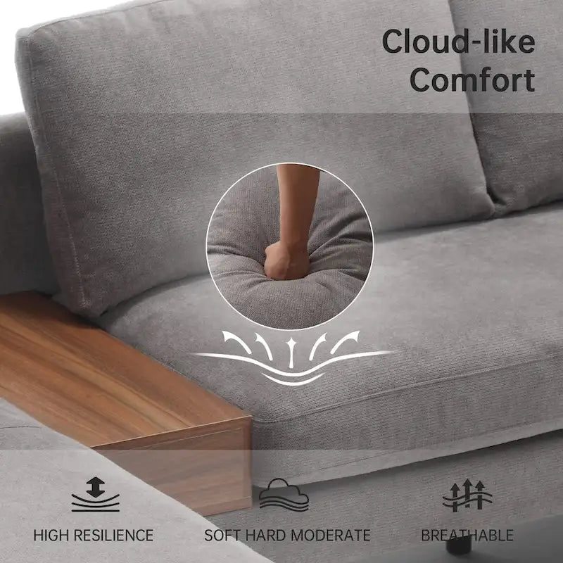 Modular L-shaped Sofa With a Reversible Design and Built-in Wooden Decorative Box