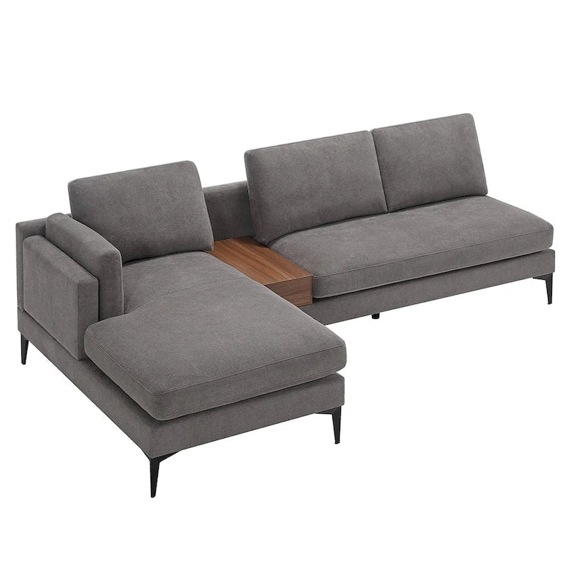 Modular L-shaped Sofa With a Reversible Design and Built-in Wooden Decorative Box
